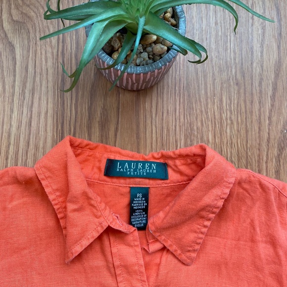 Ralph Lauren’s Petite Linen Orange Button Down - Picture 2 of 6